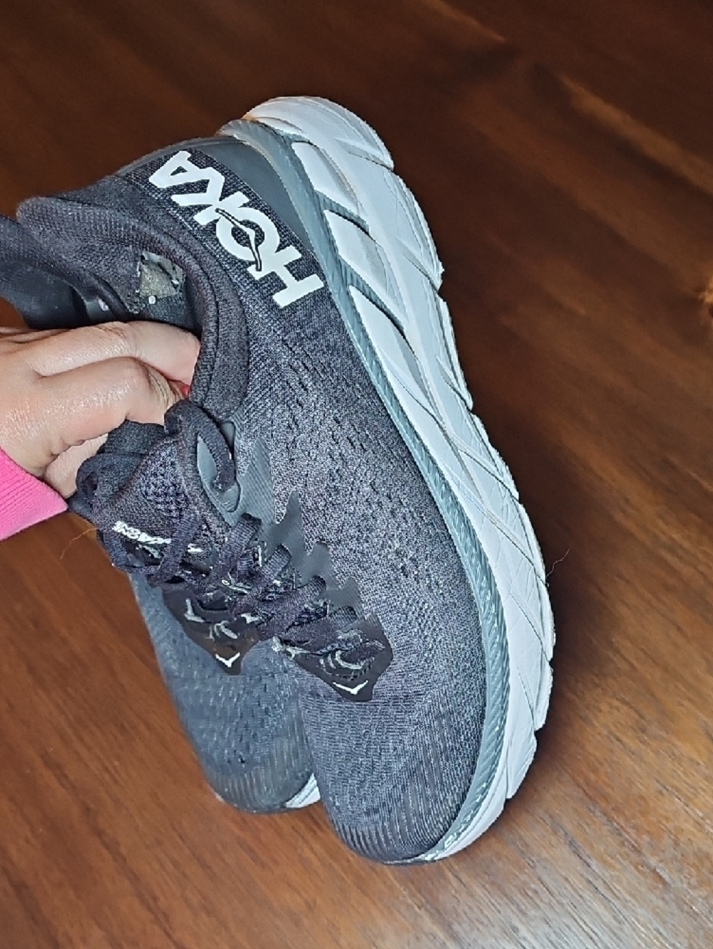 Hoka One One Clifton 7 Black and White Women's Running Sneakers - Picture 6 of 10